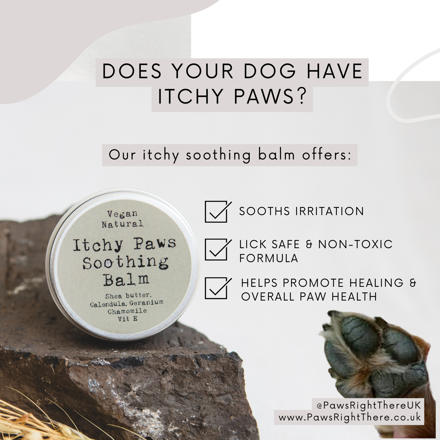 Itchy Paws Dog Balm – Natural, Vegan, Lick-Safe,  Soothing